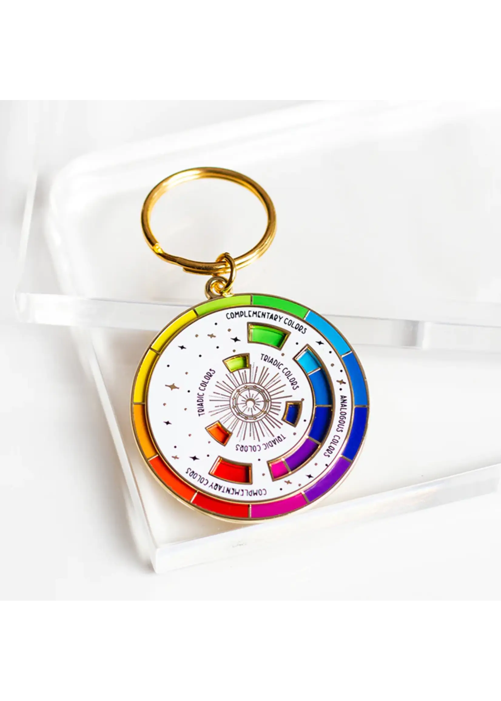 Gray Muse Color Wheel Enamel Keychain White & Gold