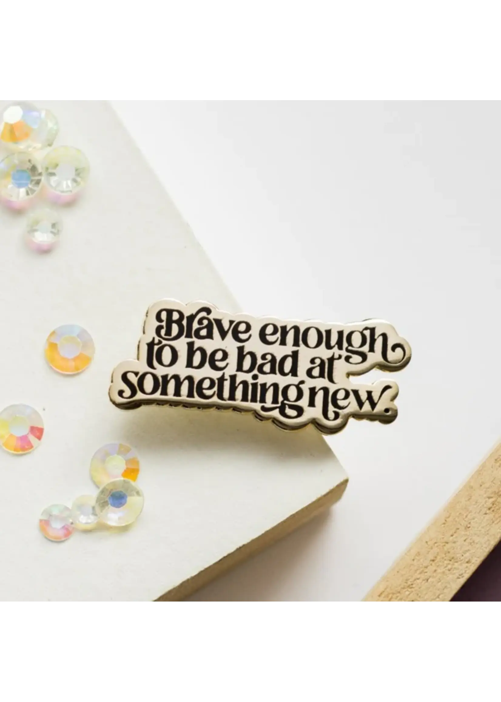 Gray Muse Brave Enough Enamel Pin - Black & White