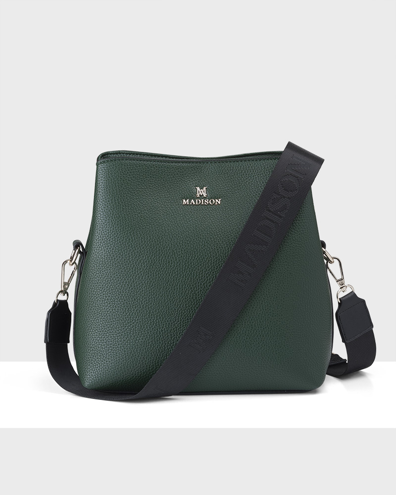 Joanie Crossbody Bucket Bag Forest Green/Monogram bing Madison