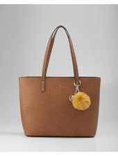 MADISON Evelyn Unlined Shopper Tote + Pom Pom - Lt Tan/Yellow