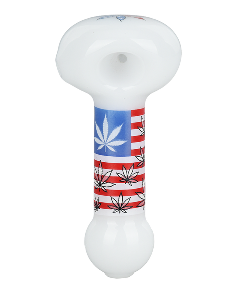 AFG American Leaf Flag Glow Glass Spoon Pipe 4"