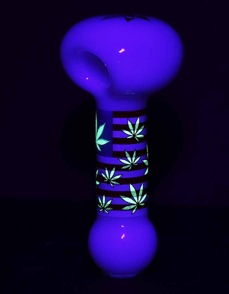 AFG American Leaf Flag Glow Glass Spoon Pipe 4"