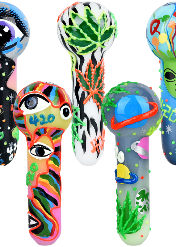 AFG 420 Glow In The Dark Glass Hand Painted Pipe  5"