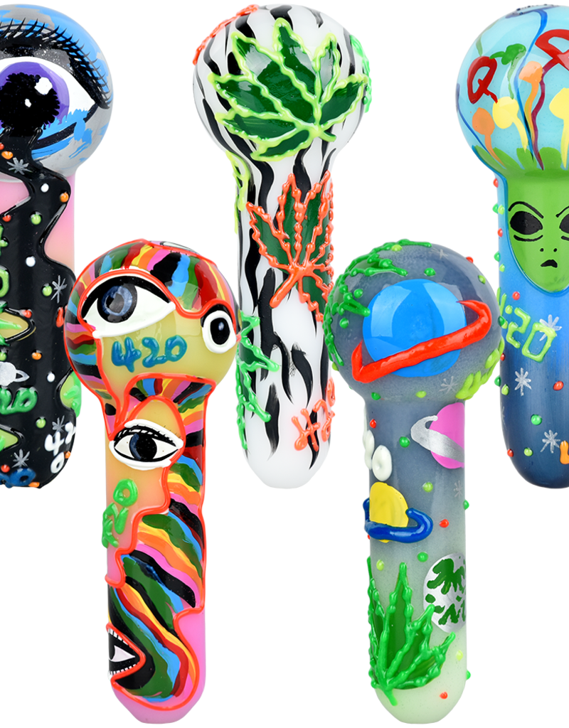 AFG 420 Glow In The Dark Glass Hand Painted Pipe  5"