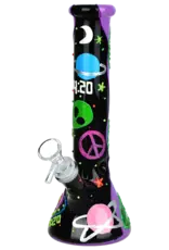420 Beam Me Up Beaker Glow In The Dark Glass Water Pipe 9.5"