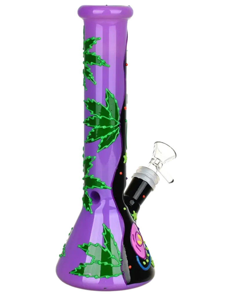 420 Beam Me Up Beaker Glow In The Dark Glass Water Pipe 9.5"