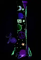 420 Beam Me Up Beaker Glow In The Dark Glass Water Pipe 9.5"