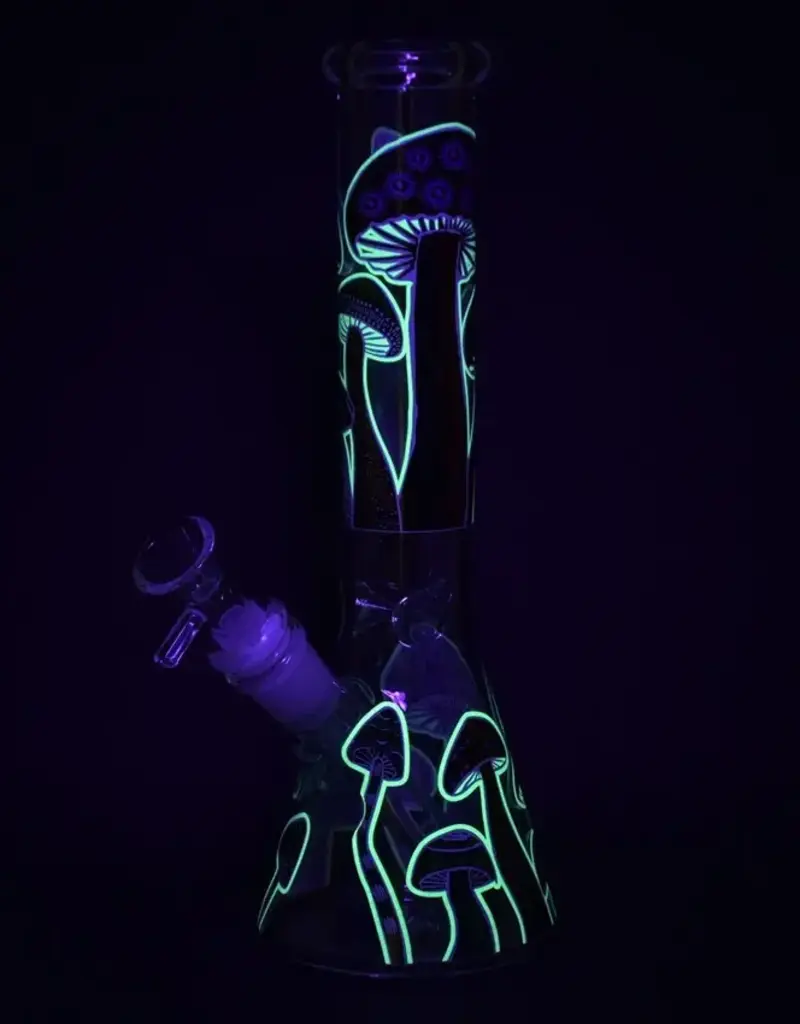 seshgear SeshGear Shrooms Are Watching Glow Glass Beaker Water Pipe 10" Assorted