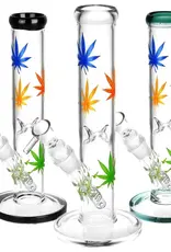 Hemp Leaf Straight Tube Water Pipe 9.75" Assorted