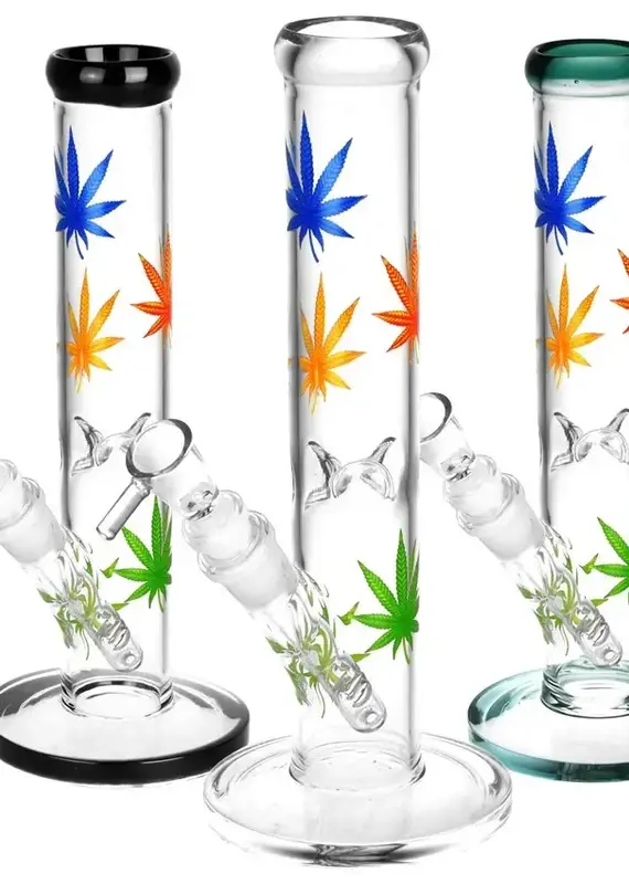 Hemp Leaf Straight Tube Water Pipe 9.75" Assorted