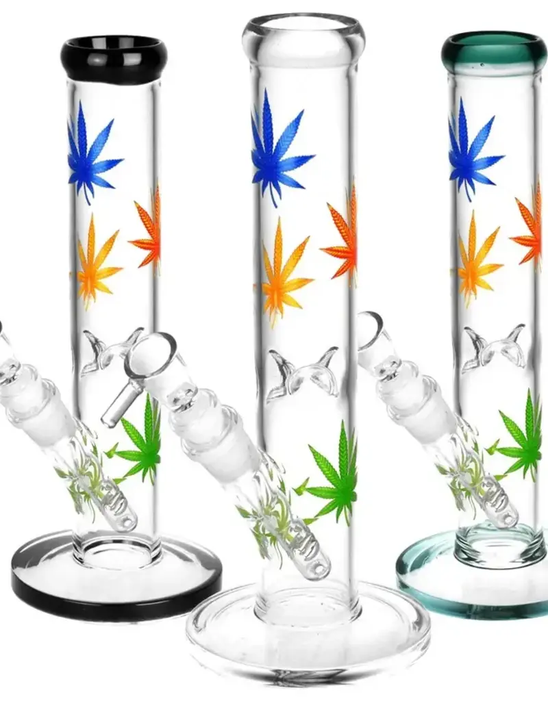 Hemp Leaf Straight Tube Water Pipe 9.75" Assorted