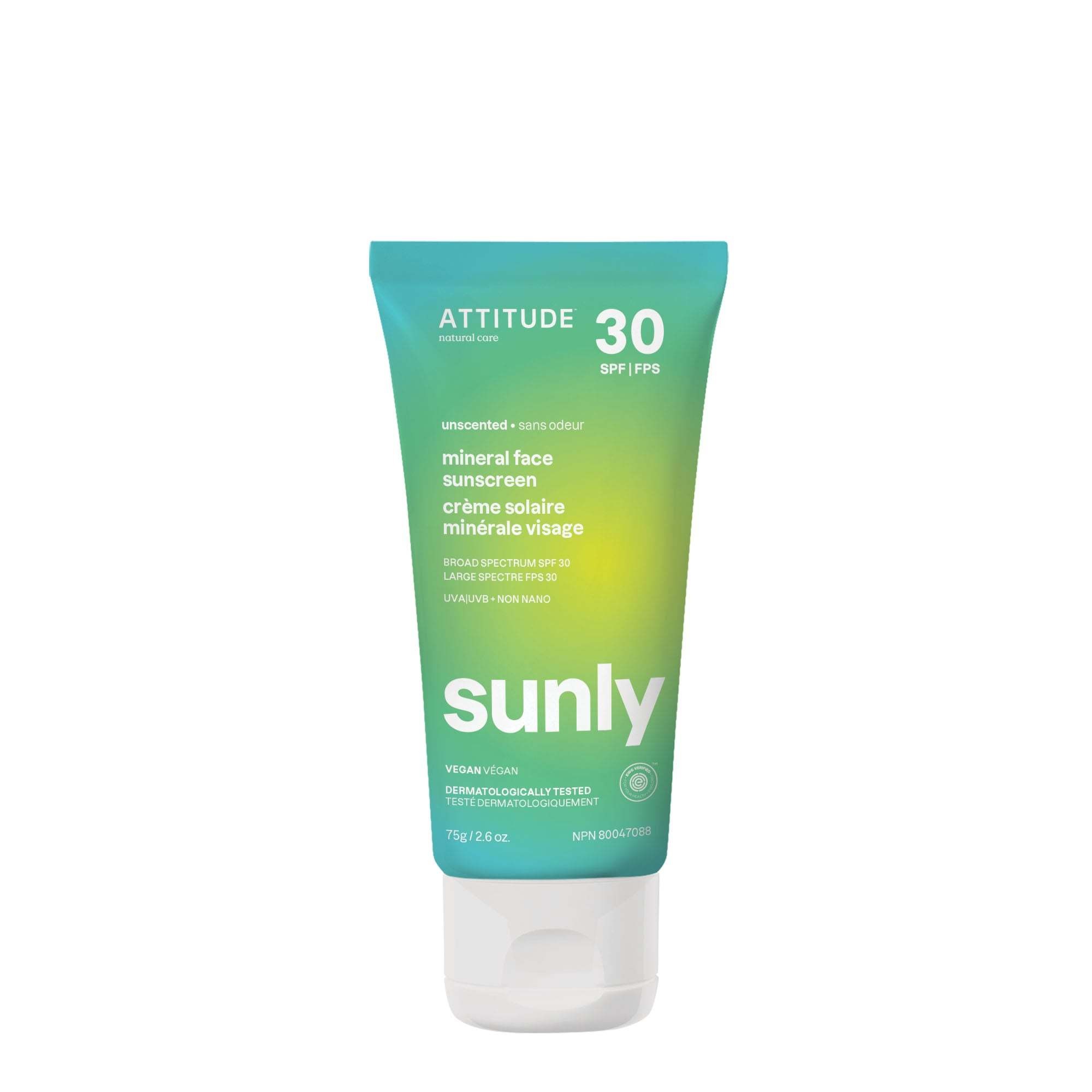 Attitude ATTITUDE : Sunly™ Crème solaire minérale pour le visage fps 30 Sans odeur | 75g