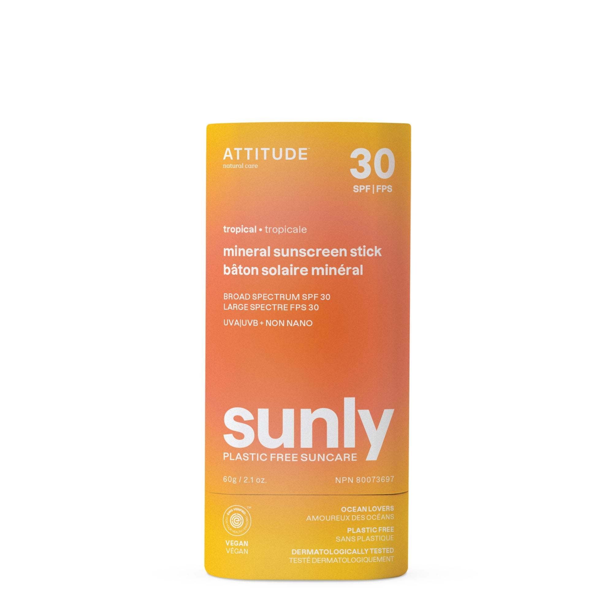Attitude ATTITUDE : Sunly™ Bâton solaire minéral sans plastique fps 30 Tropicale | 60g
