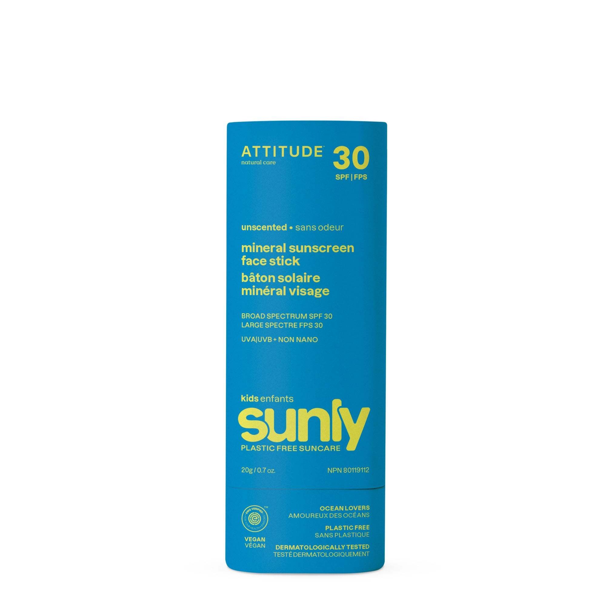 Attitude ATTITUDE : Sunly™ Bâton solaire visage minéral pour enfants fps 30 Sans odeur | 20g