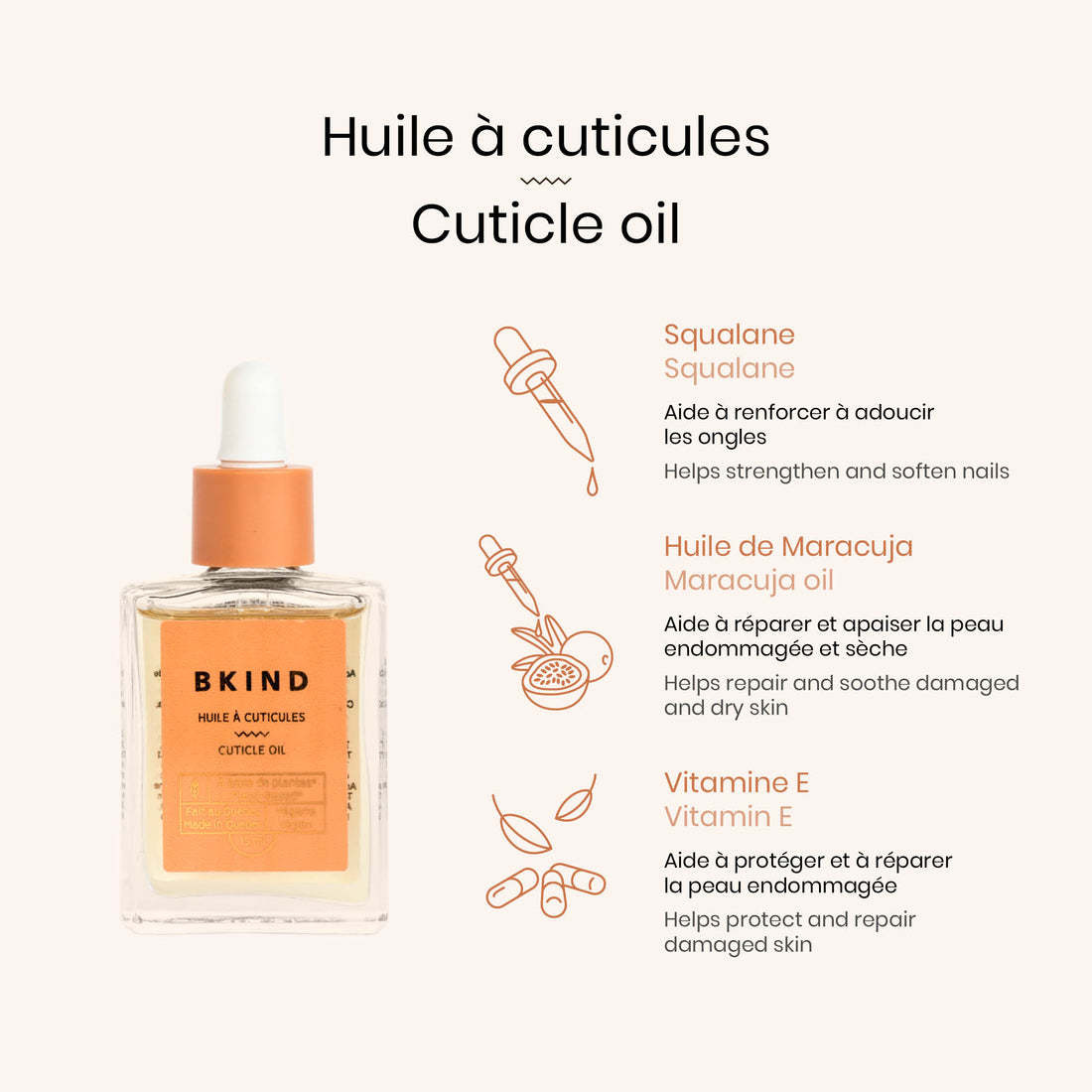 BKIND BKIND : Huile à cuticules avec vitamine E et squalane