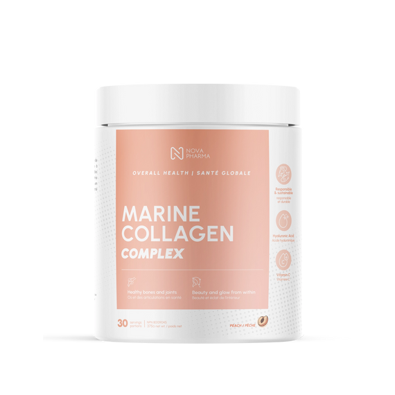 Nova Pharma NOVA PHARMA : PÊCHE/COLLAGÈNE MARIN COMPLEX AVEC ACIDE HYALURONIQUE, VITAMINE C ET BIOTINE - 30 PORTIONS/ PÊCHE
