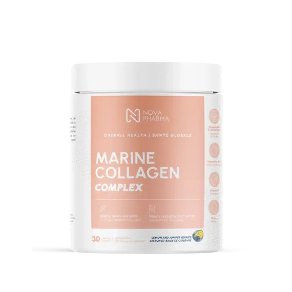 Nova Pharma NOVA PHARMA : CITRON ET BAIES DE GENIÈVRE /Collagène marin Complex avec Acide Hyaluronique, Vitamine C et Biotine - 30 portions