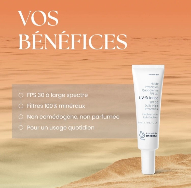 Laboratoire Dr Renaud Laboratoire Dr Renaud: UV-SCIENCE - ÉMULSION RICHE- HAUTE PROTECTION SOLAIRE MINÉRALE VISAGE À PROTECTION LARGE SPECTRE FPS 30