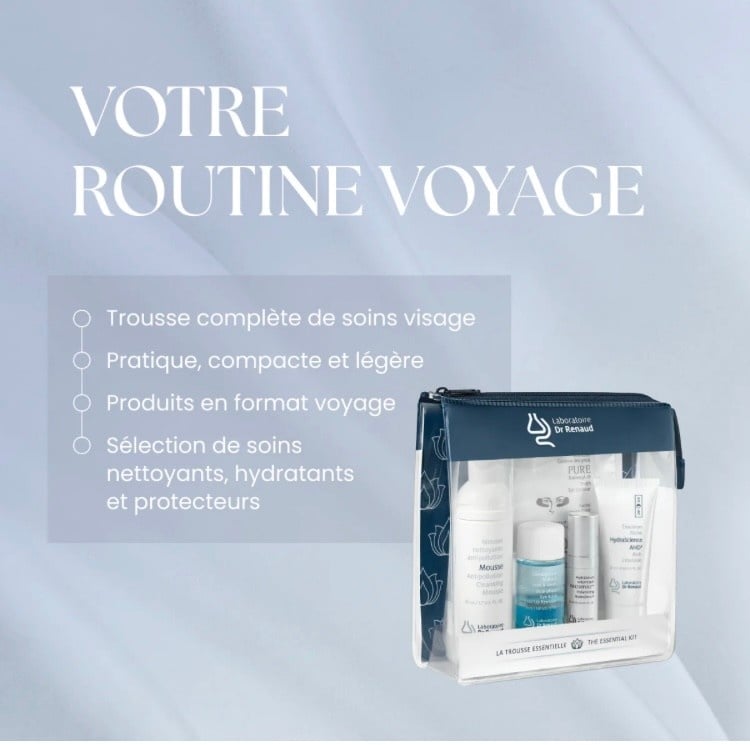 Laboratoire Dr Renaud LABORATOIRE DR RENAUD : LA TROUSSE ESSENTIELLE – ROUTINE VISAGE COMPLÈTE EN FORMAT VOYAGE