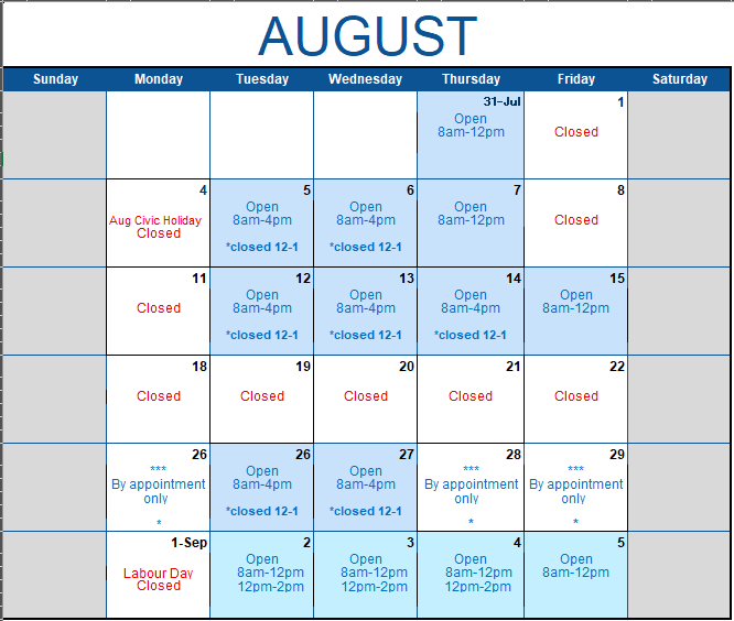 August 2025 schedule