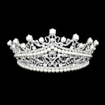 TH1633-S-WH Silver Pearl Embellished Princess Tiara