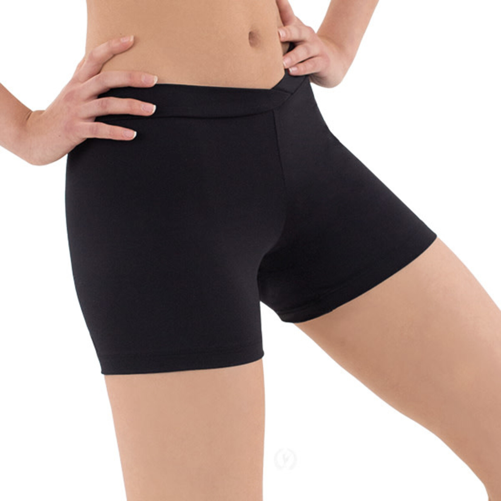 Eurotard 44329 Womens Mid Thigh Microfiber V Waist Biker Shorts Black