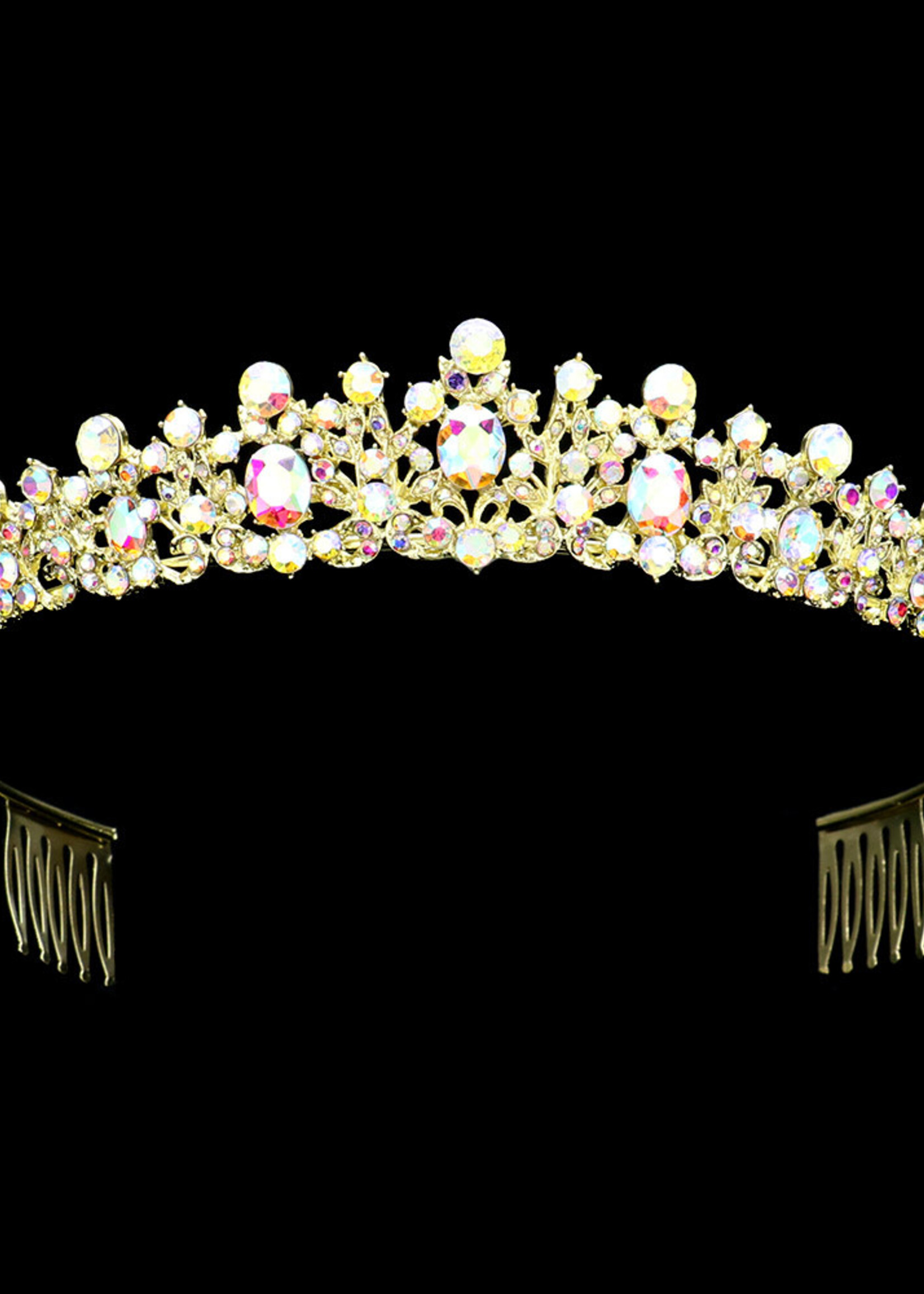 TH1754-G-AB Gold Teardrop Stone Accented Princess Tiara