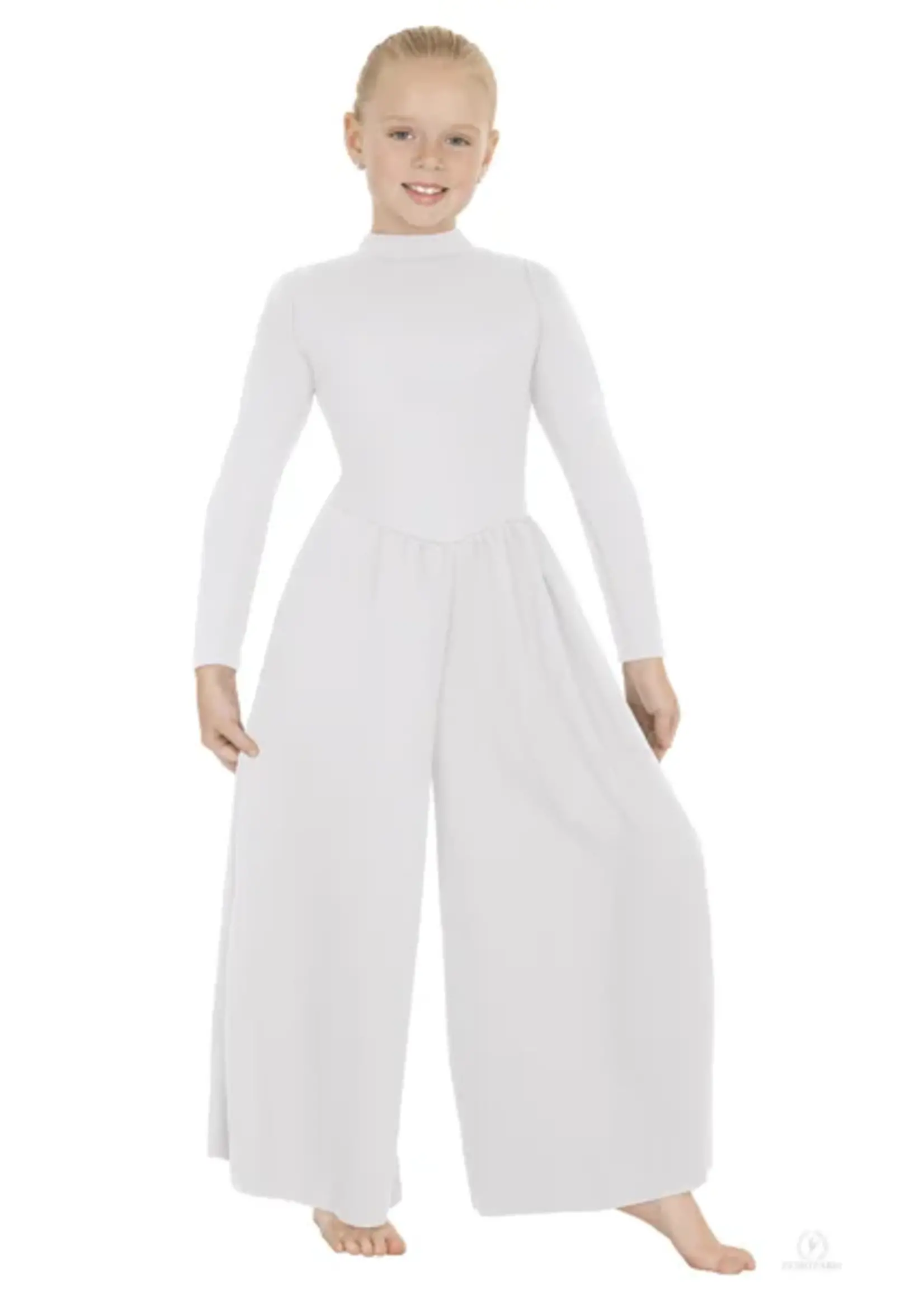 13846C CHILD  LITURGICAL PALAZZO JUMPSUIT WHITE