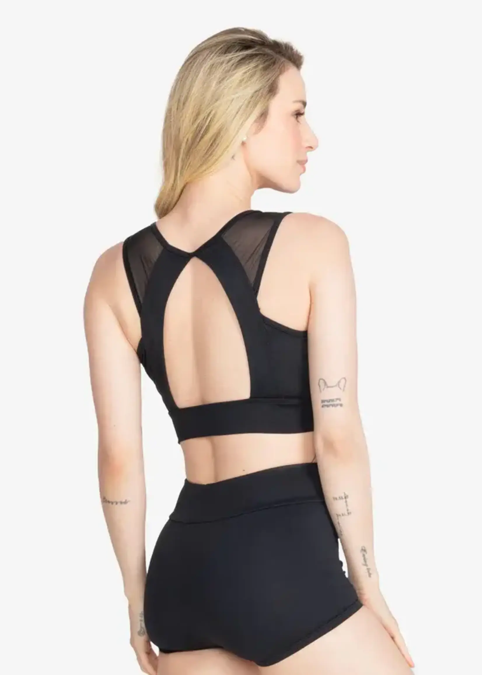 SoDanća SL218  ADULT BLACK CROP TOP W/ MESH KEYHOLE BACK