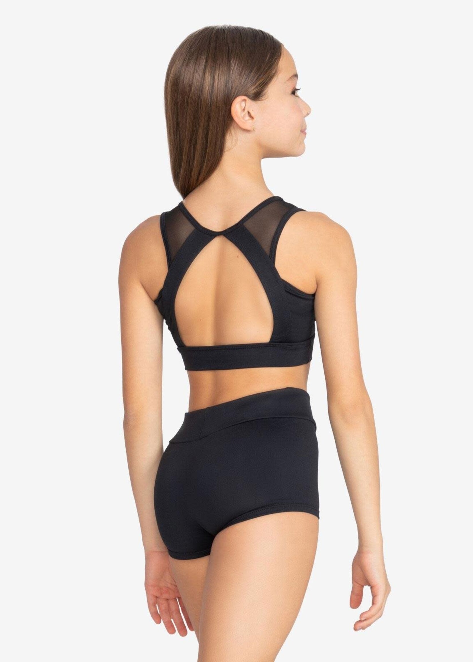 SoDanća SL220  CHILD BLACK CROP TOP W/ MESH KEYHOLE BACK