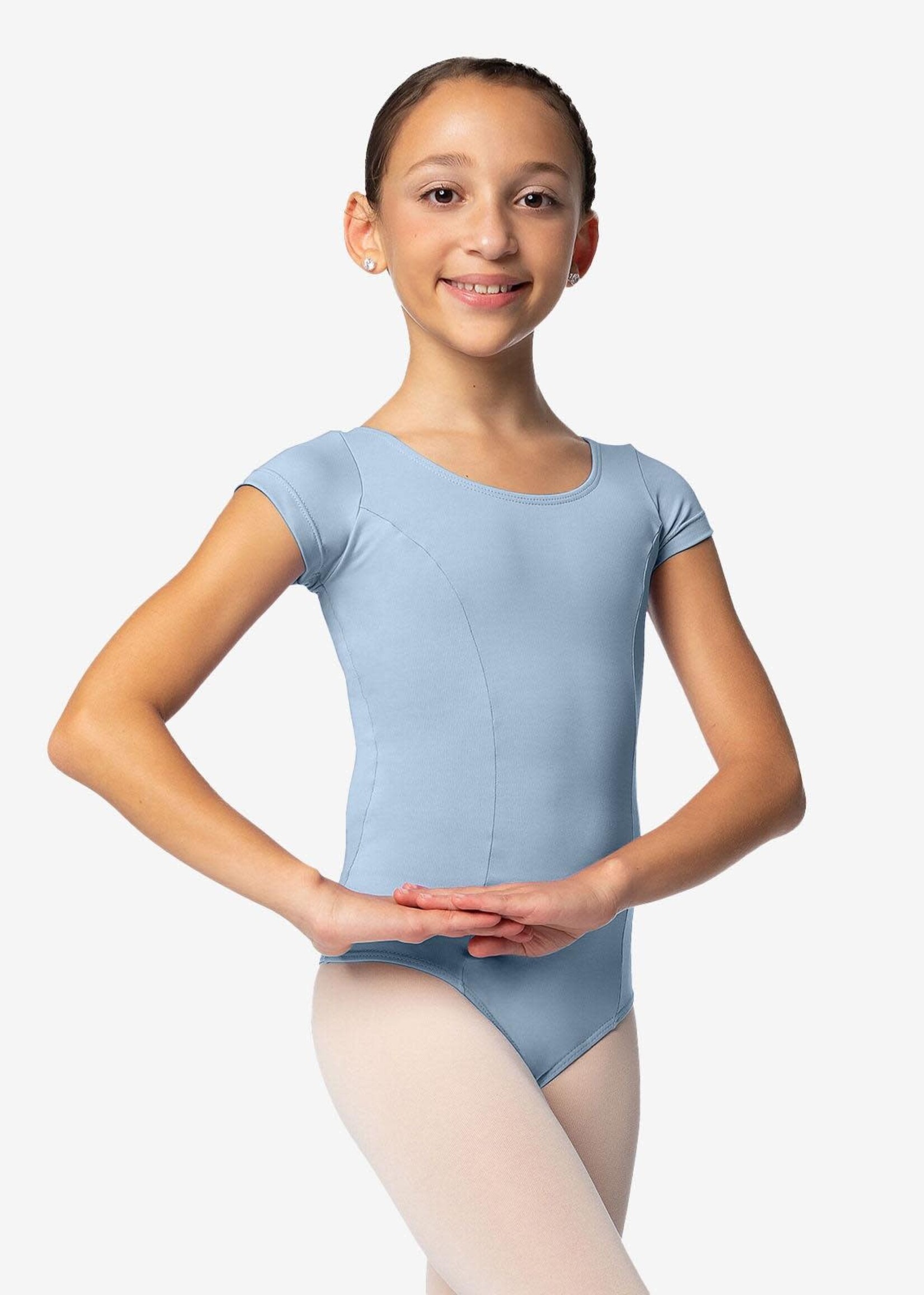 SoDanća SL13 CHILD SHORT SLEEVE BASIC SCOOP NECK LEOTARD LT BLUE