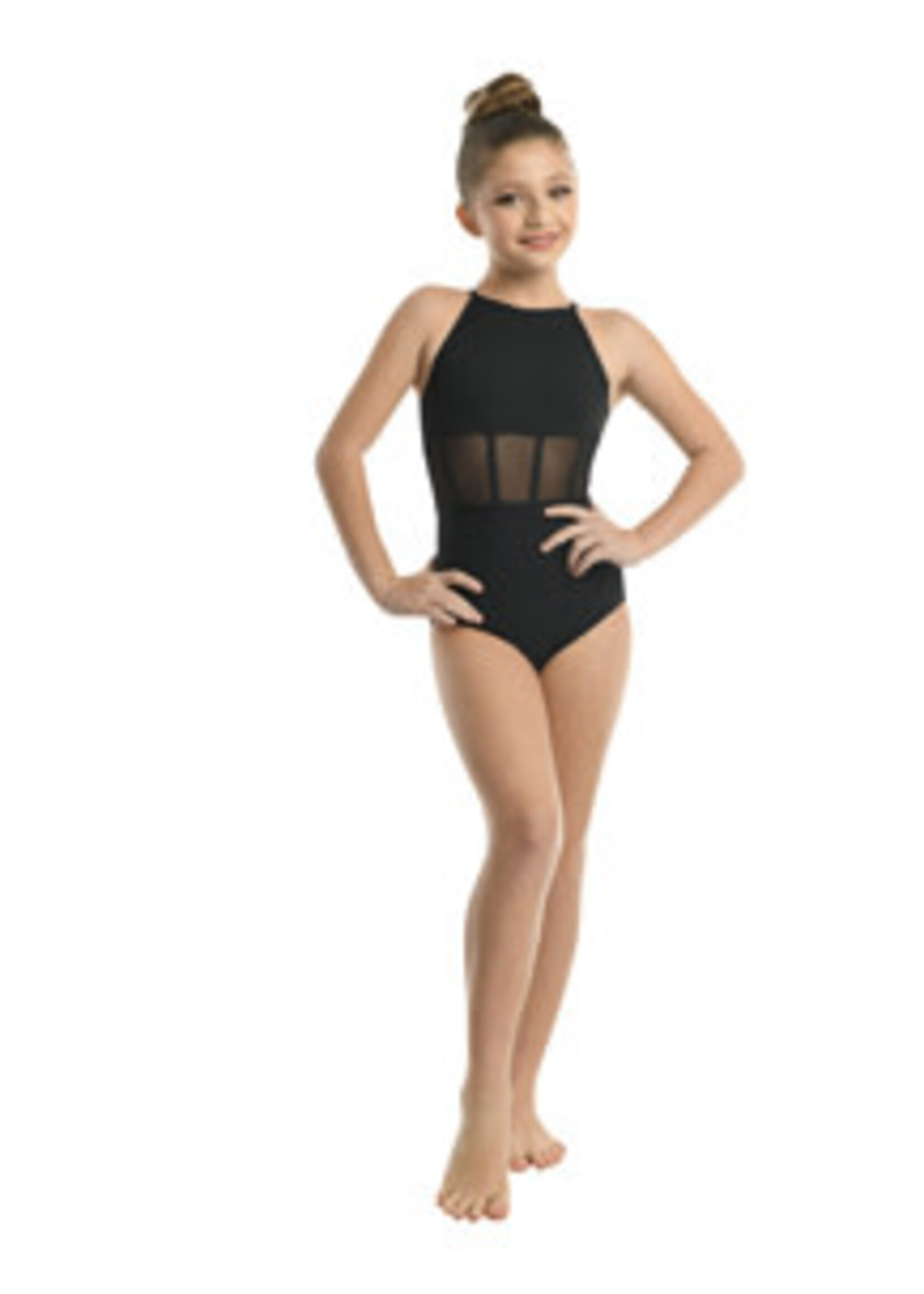 Danshuz 21105C CHILD HALTER LEO W/SHEER BLACK