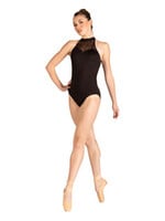 Danshuz 24119A Adult Mock turtleneck halter with leaf motif burnout mesh stylized sweetheart neck