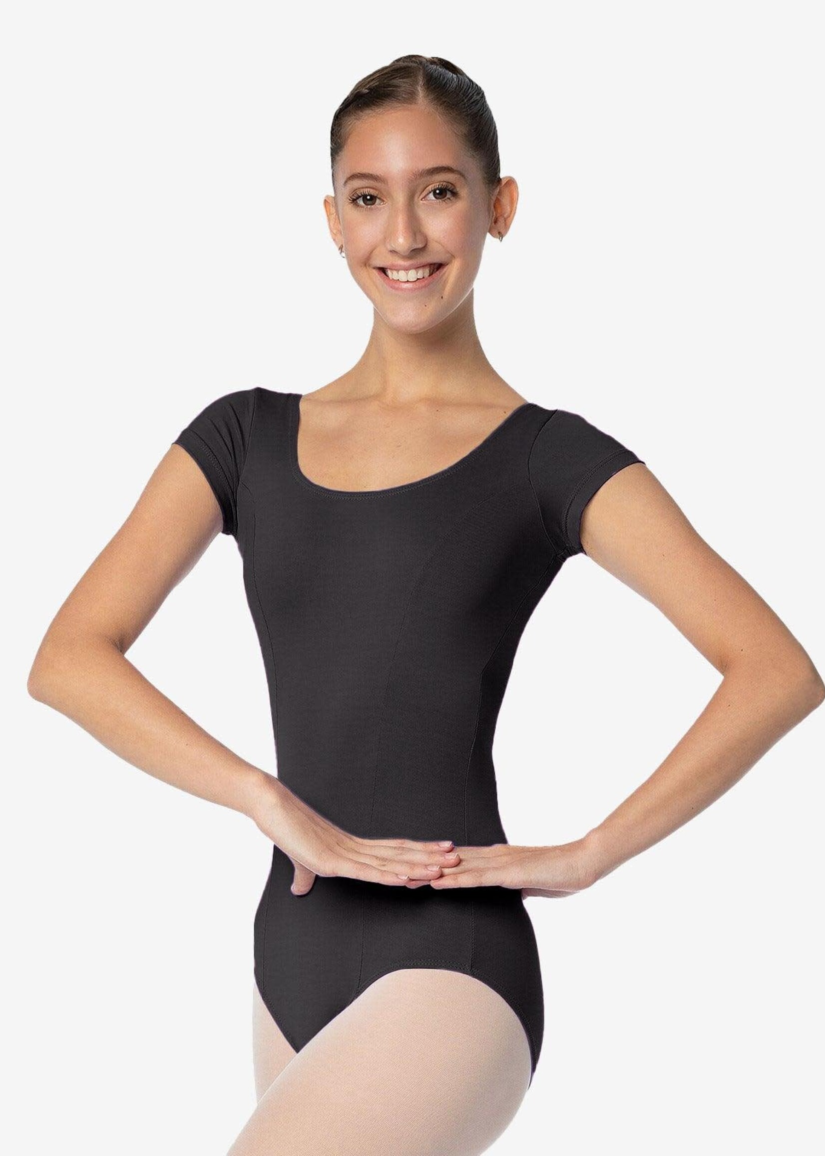 SoDanća SL12 ADULT SHORT SLEEVE BASIC SCOOP NECK LEOTARD BLACK