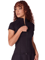 Capezio SE2015W-GREY Studio Collection Short Sleeve Zip Top