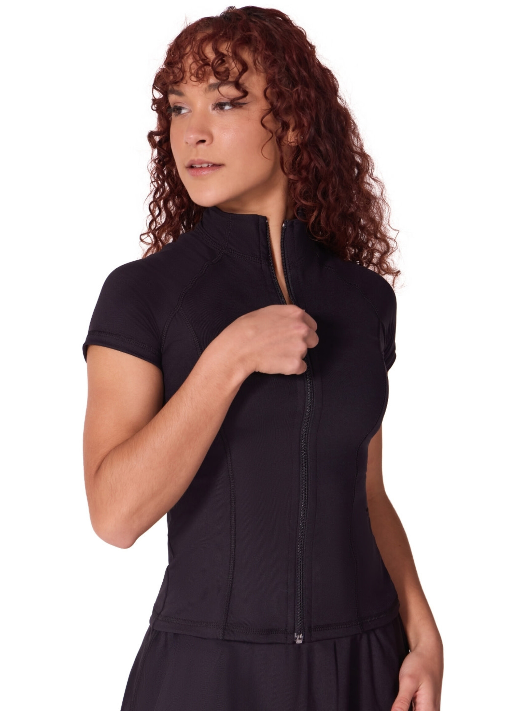 Capezio SE2015W-GREY Studio Collection Short Sleeve Zip Top