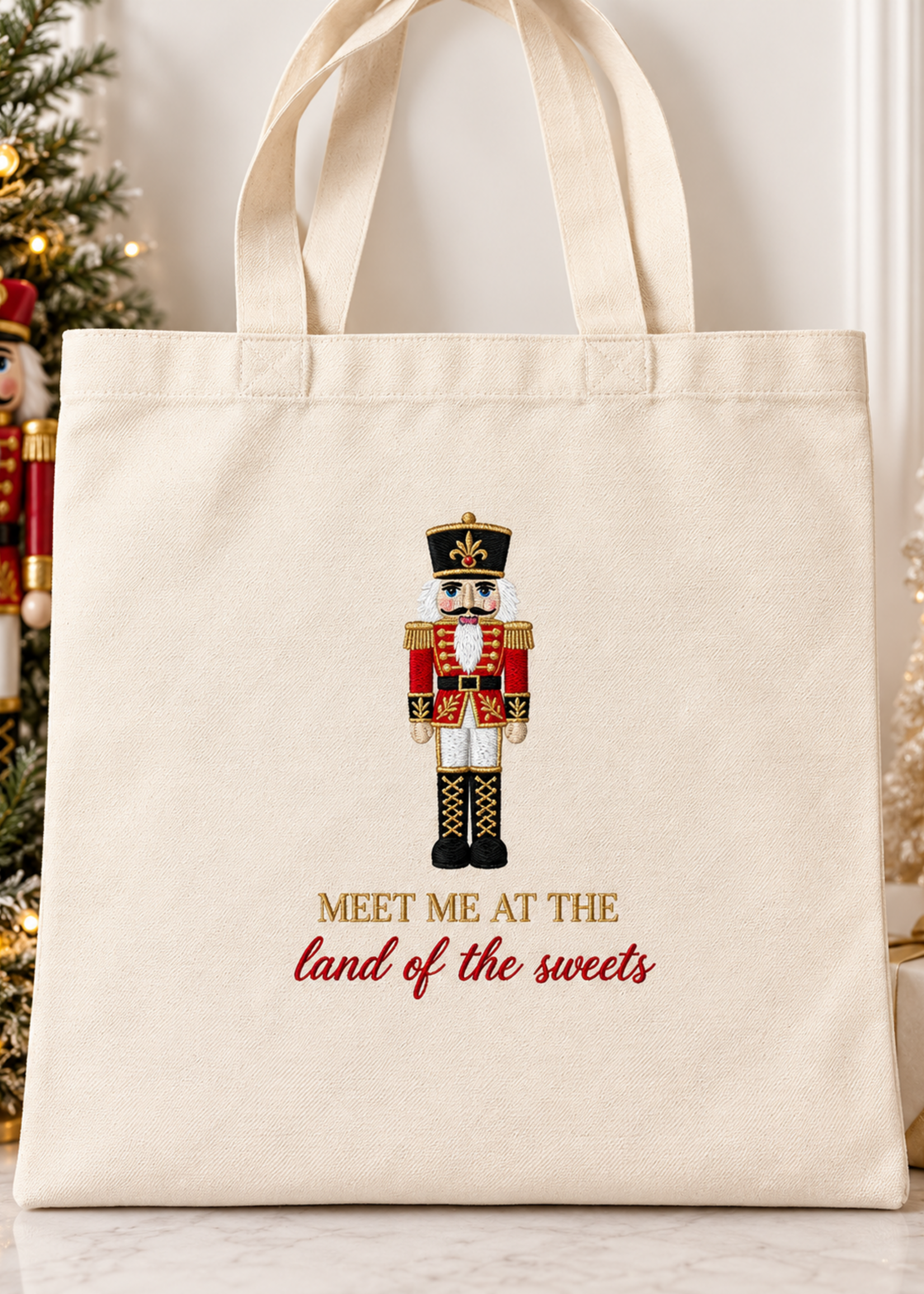 Dancing Doll Nutcracker multicolor embroidered tote bag 15 x 16