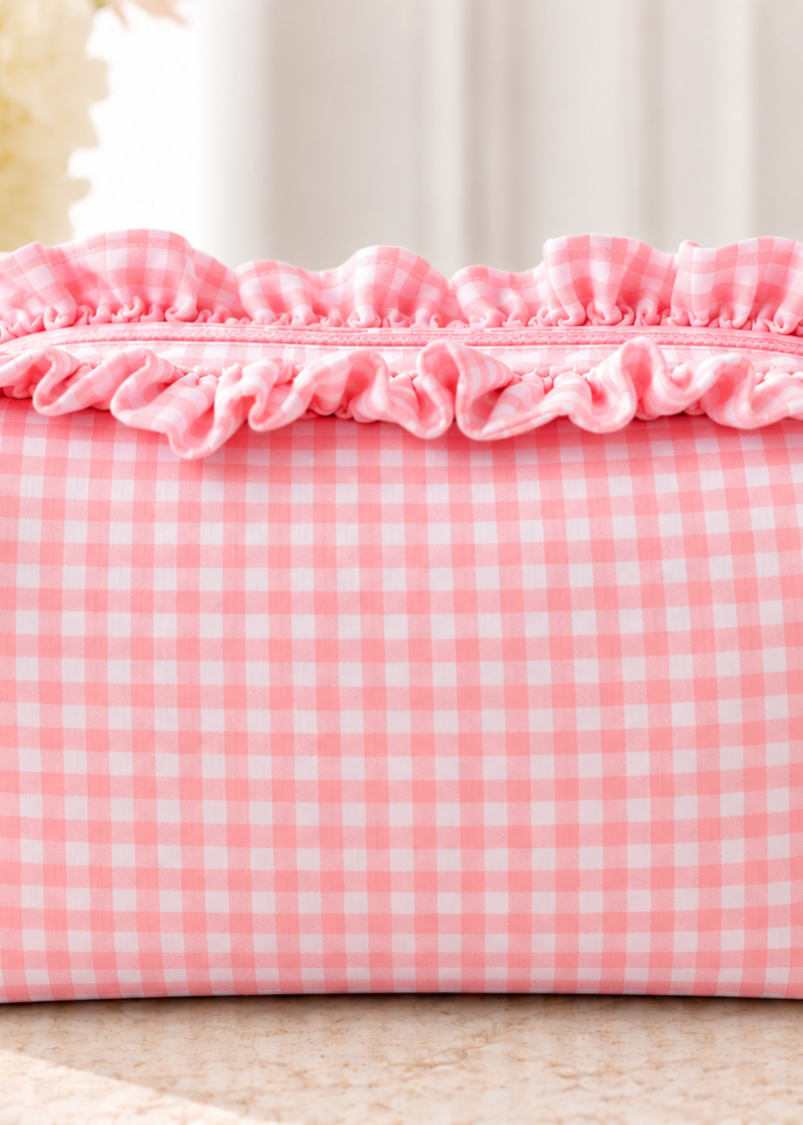 A Pretty Something Personalized Gingham Ruffle Pouch
