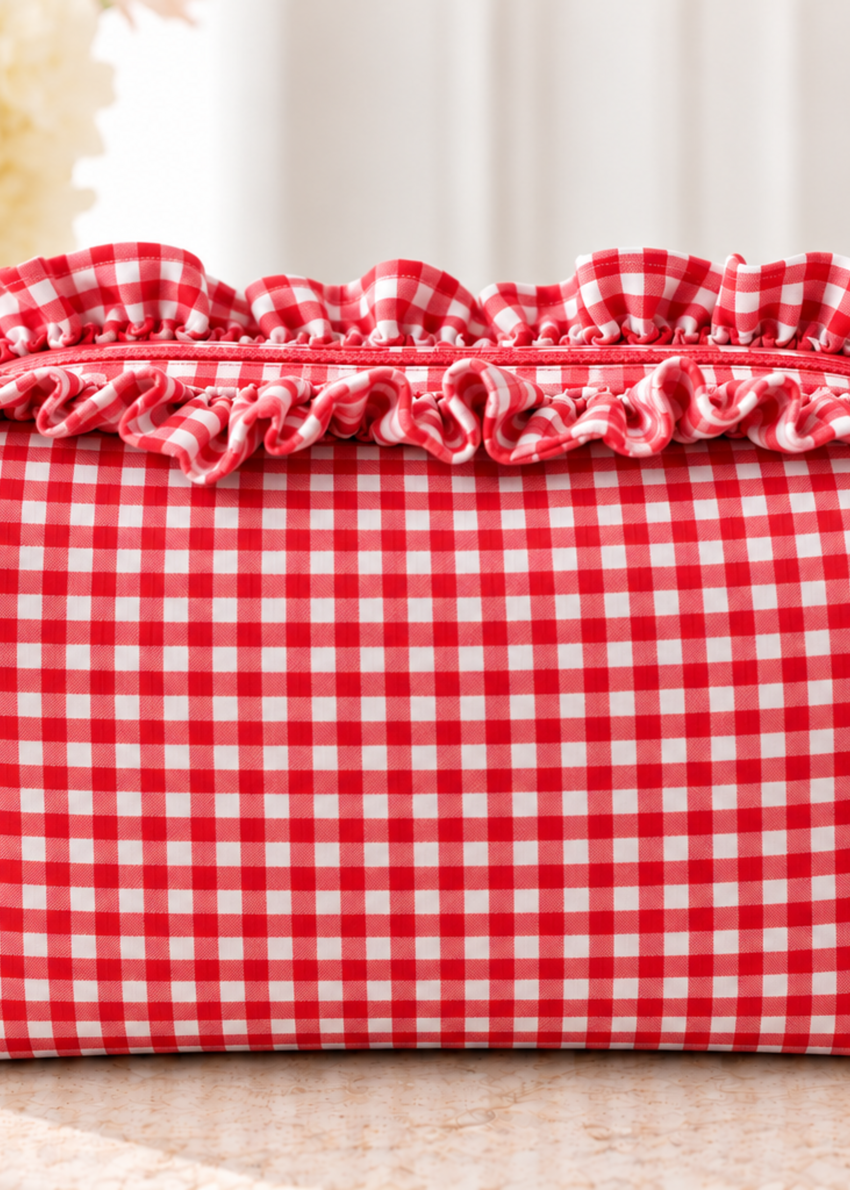 A Pretty Something Personalized Gingham Ruffle Pouch