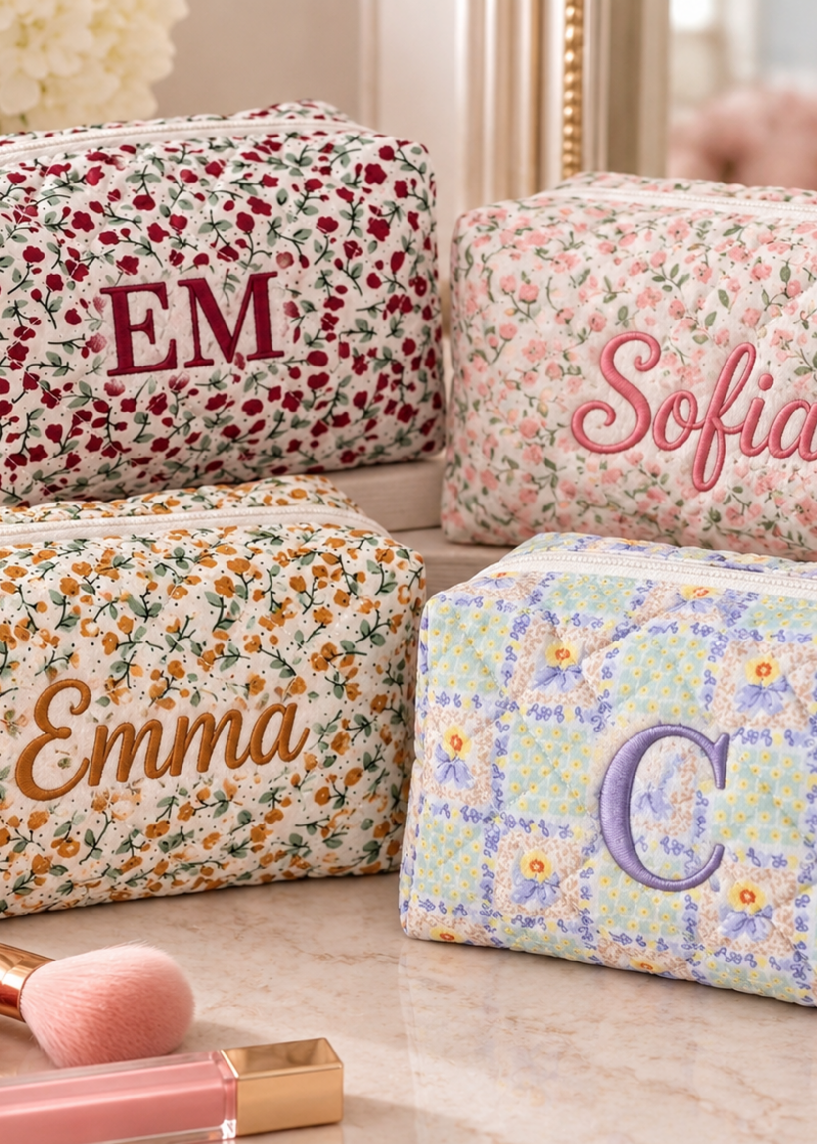 A Pretty Something A Pretty Something Personalized Floral Pouch