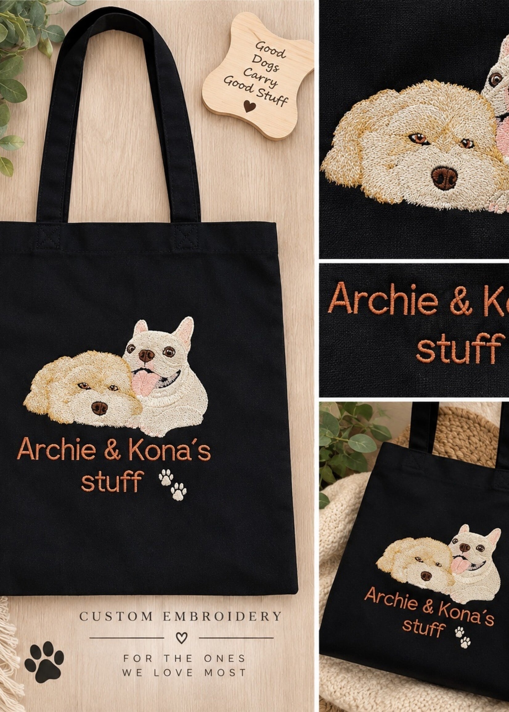 A Pretty Something The Pet Edit | Custom Embroidered Pet Portrait Tote