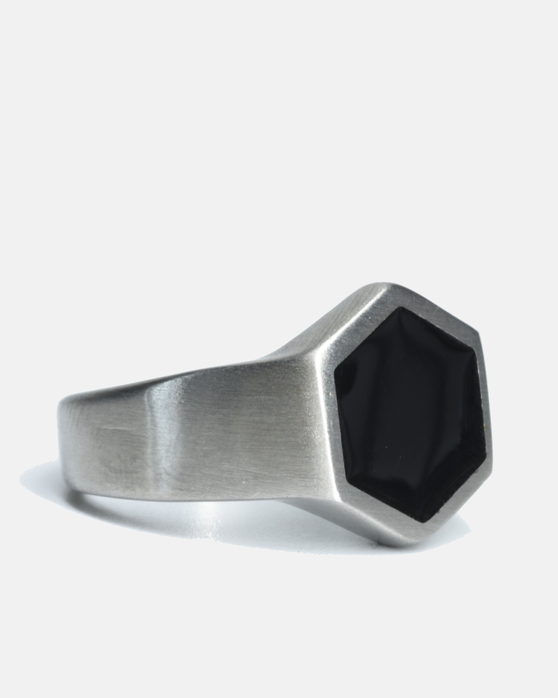 Hexagon Onyx Steel Ring