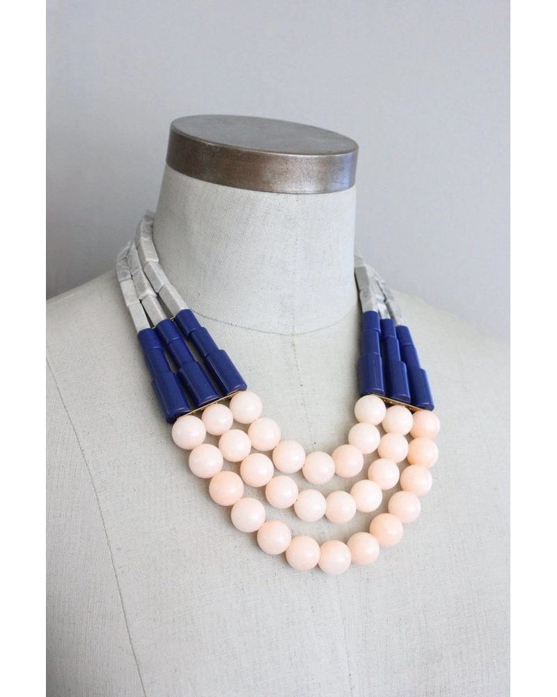 David Aubrey UMA517 3 Strand Pink + Blue Necklace