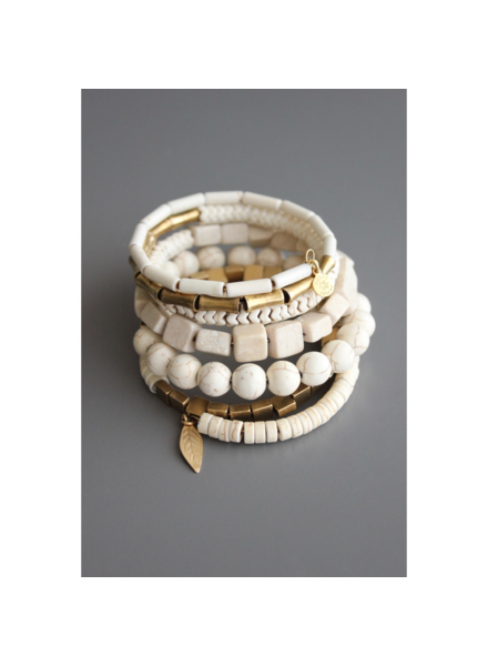 David Aubrey YSMB03 White Stone + Brass Wrap Bracelet