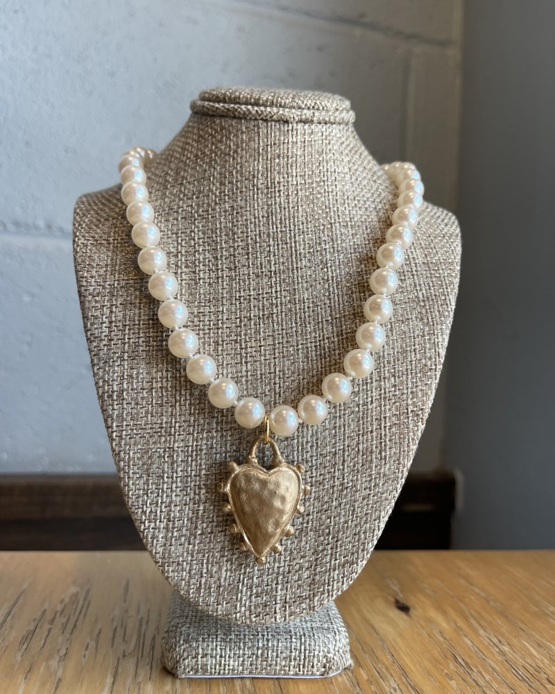 Erin Vintage Glass Pearl Heart Necklace