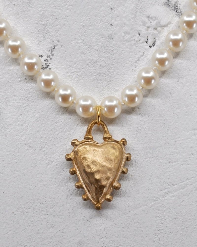 Erin Vintage Glass Pearl Heart Necklace