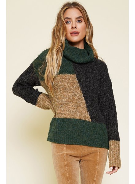 Mystree Colorblock Turtleneck Sweater