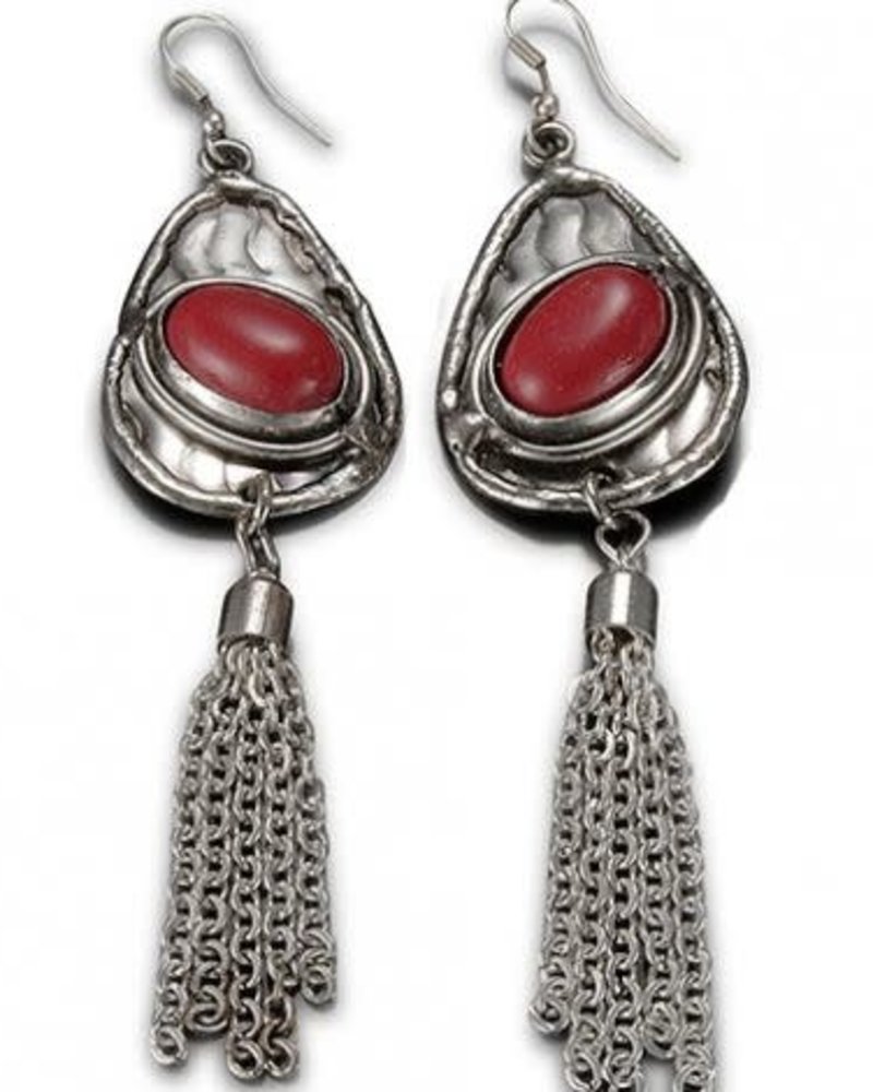 Anju Red Stone Dangle Silver Earrings
