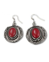 Red Stone Round Silver Earrings