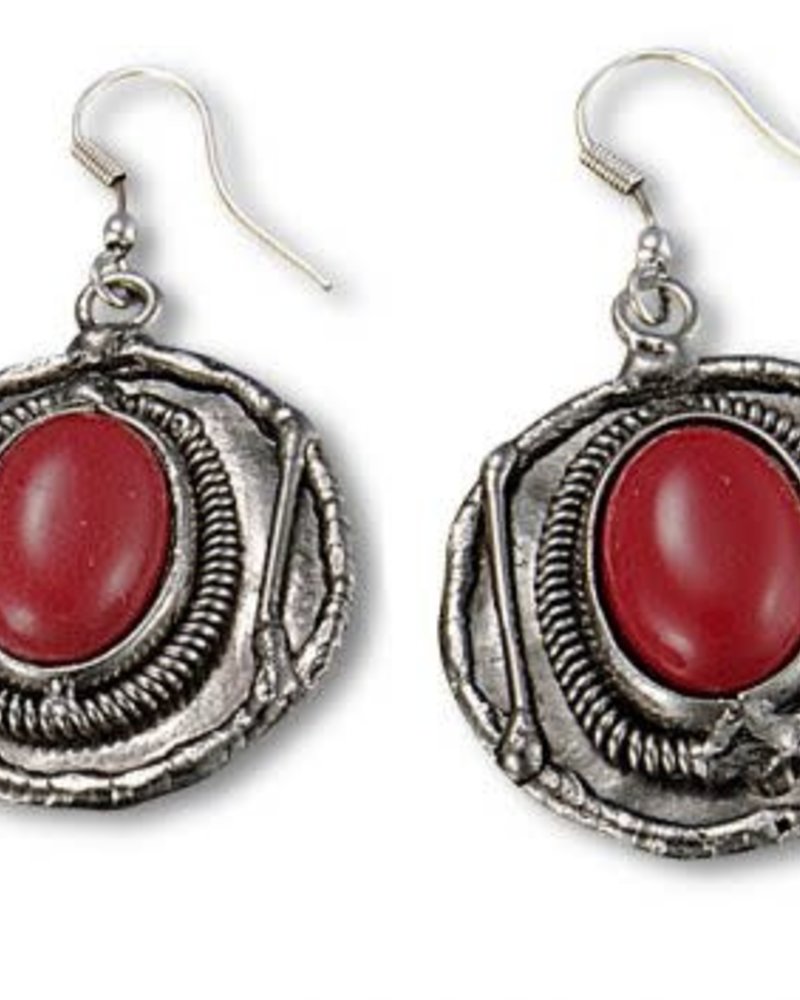 Anju Red Stone Round Silver Earrings
